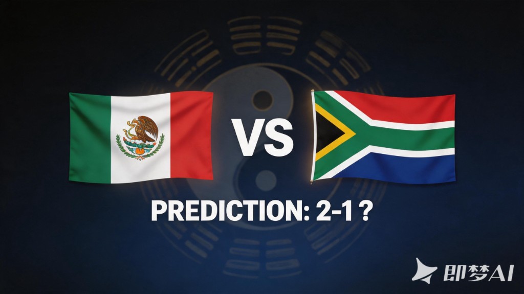 Mexico vs South Africa World Cup 2026 opener prediction — I Ching mystical analytics graphic with 2-1 scoreline