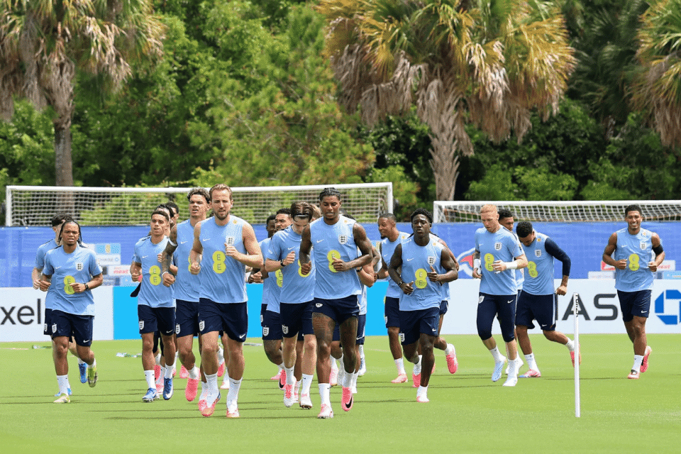 England players during a team meal at the training camp